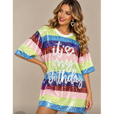 Sequin Dress - It's my Birthday Neon (One Size)